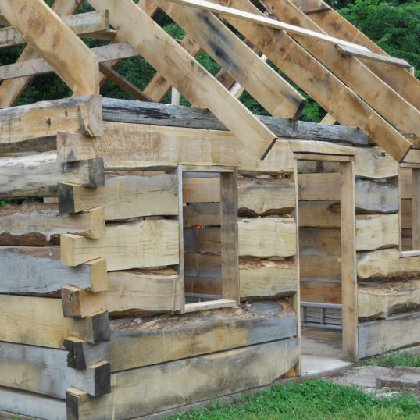 A 'hand hewn' settlers cabin done the easy way....